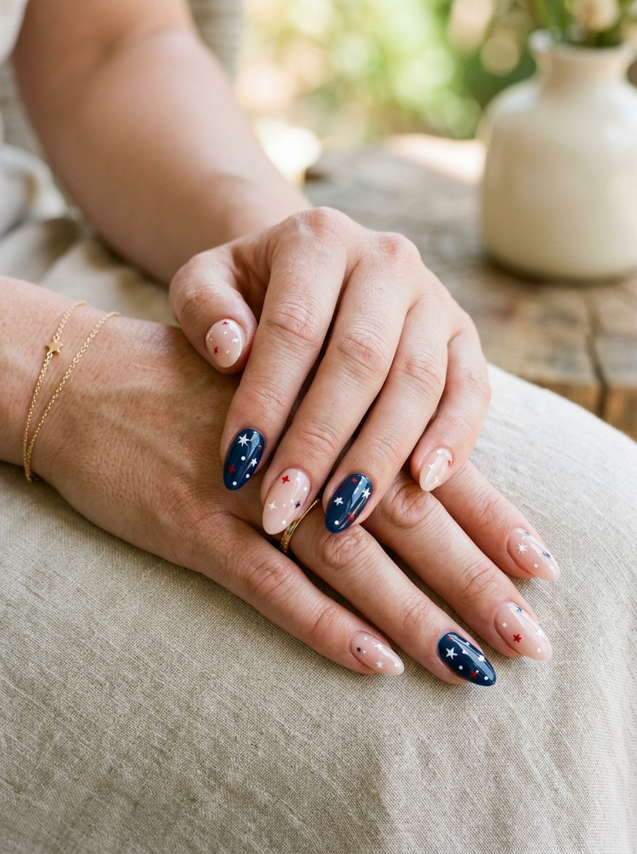 Navy Star Accent Nails